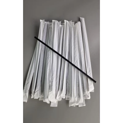 Трубочка в индивидуальной апаковке d4.8-21см Черная ровная (200 шт)