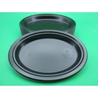 Одноразовая овальная пластиковая тарелка 310 mm  Черная (50 шт)