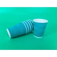 Бумажные стаканы гофрированные объём 400 мл бирюзового цвета 15 шт/уп.