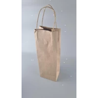 Пакет с ручками бумажный 12*35*9 бурый для упаковки бутылки  (25 шт)