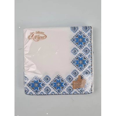 Бумажная двухслойная салфетка (ЗЗхЗЗ, 16шт)  La Fleur Вышиванка голубая (1 пачка)