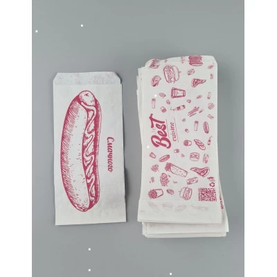 Пакет бумажный крафт белый 90х0х210, 40г/м2, печать хот-дог (100 шт)