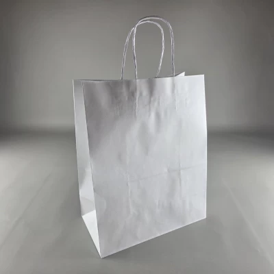 Пакет с ручками бумажный крафт белый 280х150х350, 120г/м2 (25 шт)