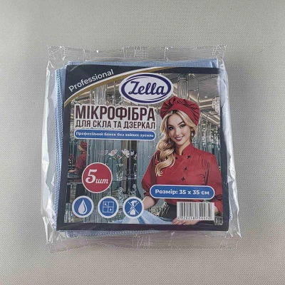 Cалфетка Микрофибра Zella   для стекла 5 шт (1 пачка)