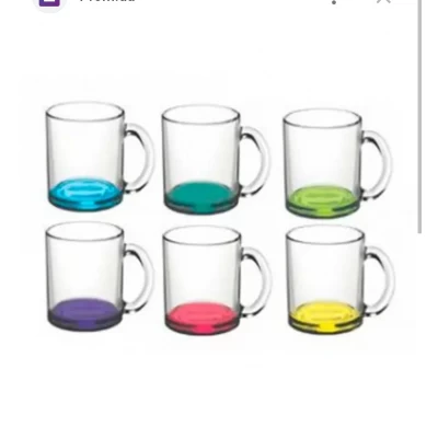 Стеклянная чашка цилиндр с цветным дном(320мл)в ассортименте