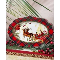 Фарфоровое овальное блюдо 35*25*2,5см * Christmas story* Серия*Шотланка*