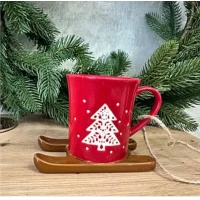 Фарфоровая чашка кофейная (200мл)Сани красные
