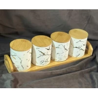 Набор банок 4шт на бамбуковой подставке для сыпучих продуктов (400мл)