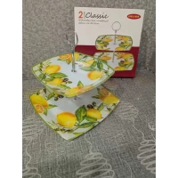 Стеклянная фруктовница 2яруса Лимоны