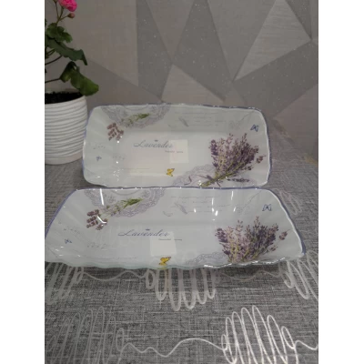 Стеклянное прямоугольное блюдо (28см) Лаванда