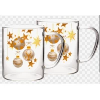 Чашка стеклянная из боросиликатного стекла (400мл) Новогодняя, ( в подарочной упаковке  2штуки)
