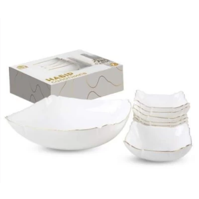 Набор салатников1+6 из стеклокерамики квадрат с золотым ободком