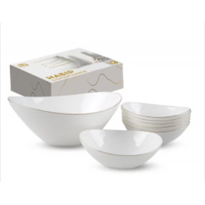 Набор салатников1+6 из стеклокерамики овал с золотым ободком 