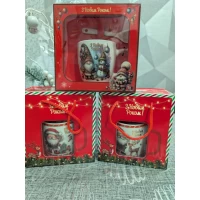 Керамическая чашка Новогодняя с ложкой 