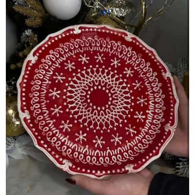 Керамическое круглое блюдо (27,5*3см) Снежинки