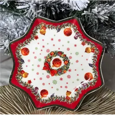 Фарфоровое блюдо(20,5см) Новогодний орнамент