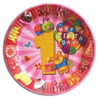 Тарелки бумажные одноразовые детские " Первый год жизни розовая ". 18 см.10 шт. 