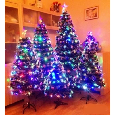 Ель искусственная зеленая с белым напылением 2,4 м светодиодная, оптоволоконная