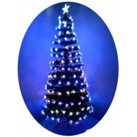 Ель зеленая 0,6 м со звездами, светодиодная оптоволоконная 