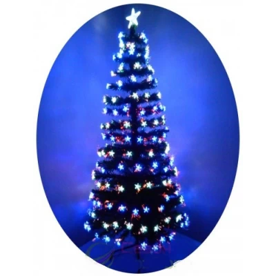 Ель зеленая 1,5 м со звездами, светодиодная оптоволоконная 