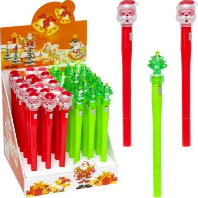 Ручка гелевая "Дед Мороз/Елочка" 2105 светится синяя