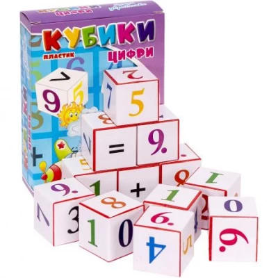 КубикиЦифри і знаки Пластик в коробочці КубикиЦифри і знаки Пластик в коробочці