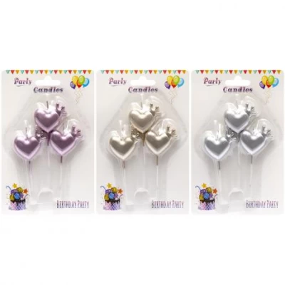 Набор свечей для торта "Сердечки" 3шт JY-1063 Набор свечей для торта "Сердечки" 3шт JY-1063