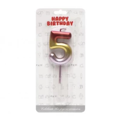 Свеча-цифра "5" металлик разноцветная JY-1065 Свеча-цифра "5" металлик разноцветная JY-1065