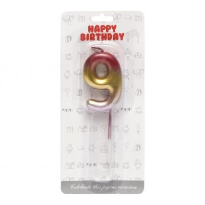 Свеча-цифра "9" металлик разноцветная JY-1065 Свеча-цифра "9" металлик разноцветная JY-1065