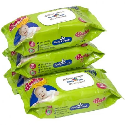 Вологі серветки 120шт Handy Fresh baby antibacterial з клапаном