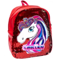 Рюкзак дитячий з паєтками Єдиноріг SM-7-2 Червоний-срібло екошкіра, 26*22*9см