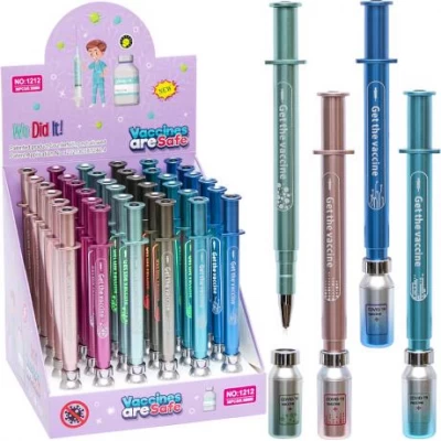 Ручка гелевая 1212 "Шприц - Get the vaccin" с фонариком, синяя Ручка гелевая 1212 "Шприц - Get the vaccin" с фонариком, синяя