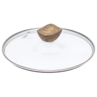 Кришка скляна D28см з металевим ободом та ручкою під дерево XM162 252-5
