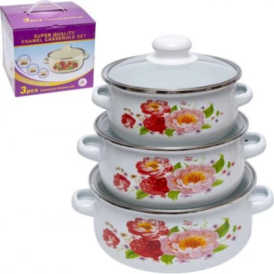 Набір емальованих каструль 3шт 1,1 л/1,6 л/2,3 л з кришками 671DG-0001 Набір емальованих каструль 3шт 1,1 л/1,6 л/2,3 л з кришками 671DG-0001