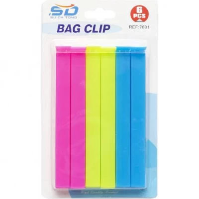 Набор зажимов для пакетов 6шт неон 7801 14*1,5*1,5см