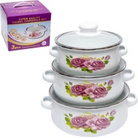 Набір емальованих каструль 3шт 1,1 л/1,6 л/2,3 л з кришками 671DG-004