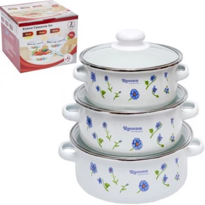 Набір емальованих каструль 3шт 1,1 л/1,6 л/2,3 л з кришками 111DG-5086 Набір емальованих каструль 3шт 1,1 л/1,6 л/2,3 л з кришками 111DG-5086