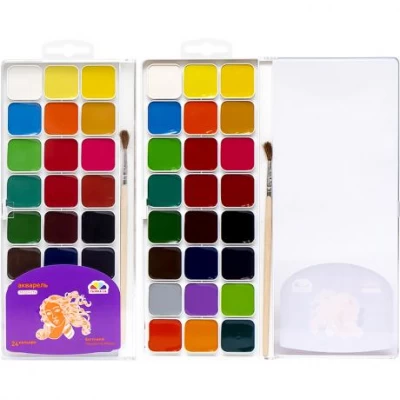 Акварель 24 кольори Творчість з пензликом, пластик Гамма 24 * 10см 400105