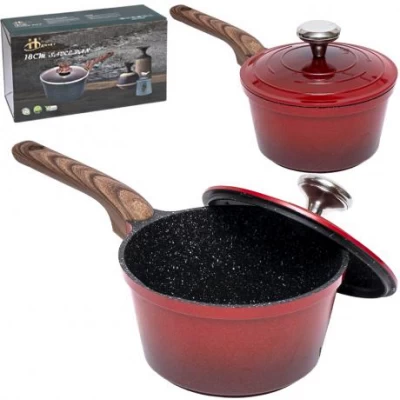 Сотейник алюмінієвий з антипригарним покриттям червоний D18см з кришкою YF747-18