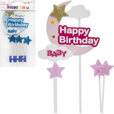 АКЦІЯ! Прикраса-топер для торта 5шт Happy Birthday місяць 87-3
