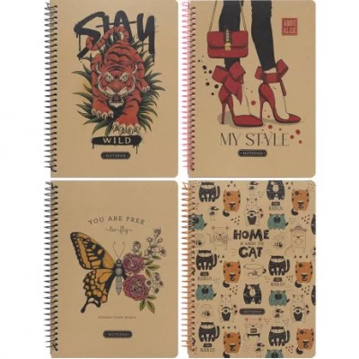 Блокнот А5 Мандарин Крафт 80л. тб. обл. спіраль, клітинка 60г/м2 9593/-94/-98/-99