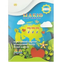 Набір одностороннього А4 777 (21 аркуш) Білого+Кольорового Картону і Кольорового Паперу, ТМ Тетрада ТЕ248