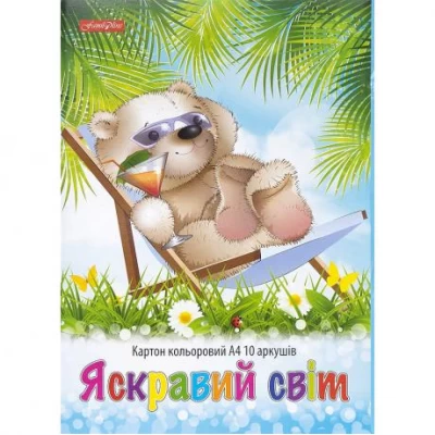 Кольоровий картон А4 ЯСКРАВИЙ СВІТ односторонній 10 аркушів, картонна папка ТМ Family Line ТЕ462163
