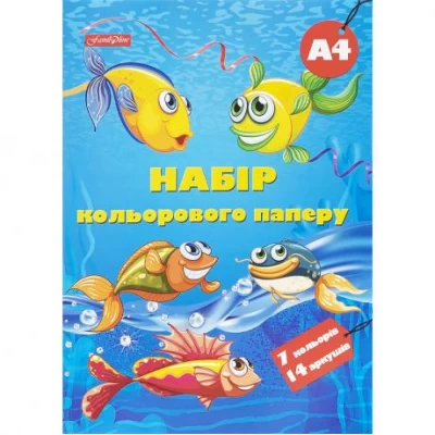 Кольоровий папір А4/А3 14 аркушів (7кол.) скоба, офсет 90 г/м2 ТЕ460885