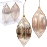 Набір ялинкових іграшок 2шт Шампань 16*8см з глітером золото 6279-5