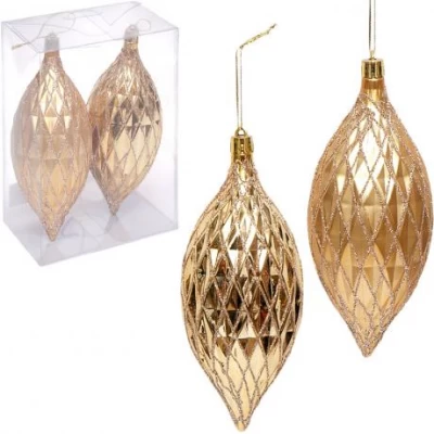 Набір ялинкових іграшок 2шт Золото 17*6см в ромбік 6279-6/ 241604G Набір ялинкових іграшок 2шт Золото 17*6см в ромбік 6279-6/ 241604G