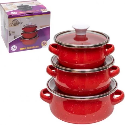 Набір емальованих каструль 3шт 0,5л/0,8л/1,2л з кришками 601DG-K Набір емальованих каструль 3шт 0,5л/0,8л/1,2л з кришками 601DG-K