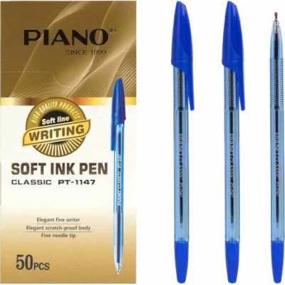 Ручка масляна PIANO прозорий корпус PT-1147-A синя