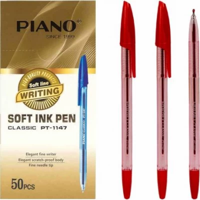 Ручка масляна   PIANO прозорий корпус PT-1147-A червона