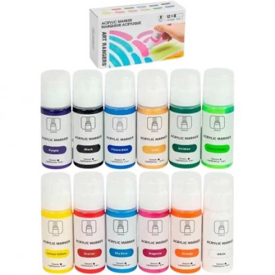 Маркер акриловий 12 кольорів Art Rangersкруглий наконечник 18 мм, 60 мл PA86.12060A